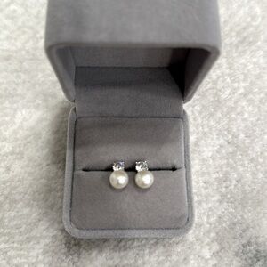 Michael Hill silver Cultured Freshwater Pearl Diamond Drop Earrings